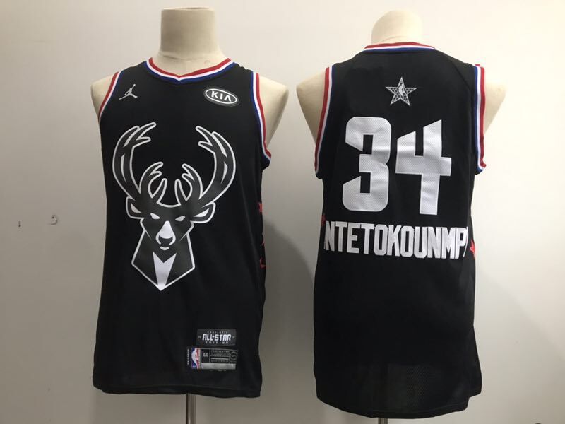 Men Milwaukee Bucks #34 Antetokounmp Black 2019 All Star NBA Jerseys->golden state warriors->NBA Jersey